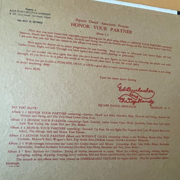 3 Records - Honor Your Partner Square Dances 78RPM 12” Ed Durlacher - Vintage - Picture 4 of 16